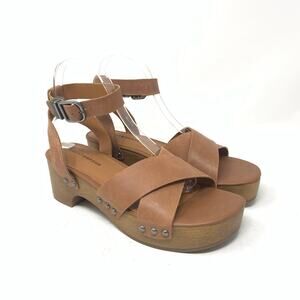 Lucky Brand Famla Size 8 Brown Leather Slingback Platform Sandal Chunky